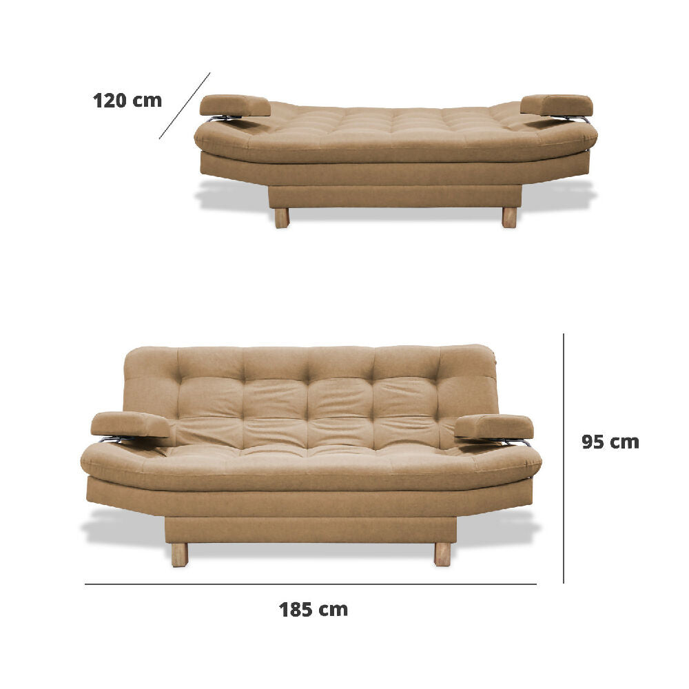 Sofacama Brunner 3 Posiciones Con Brazos extraíbles Camel + Cojines Decorativos