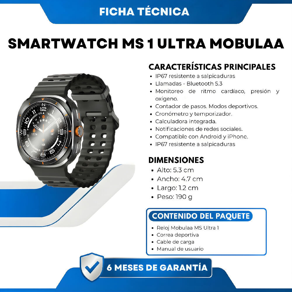 Smartwatch MS Ultra 1 Mobulaa Reloj Inteligente 49mm Con Llamadas Bluetooth, Pantalla HD, SpO2 Y Monitor De Salud