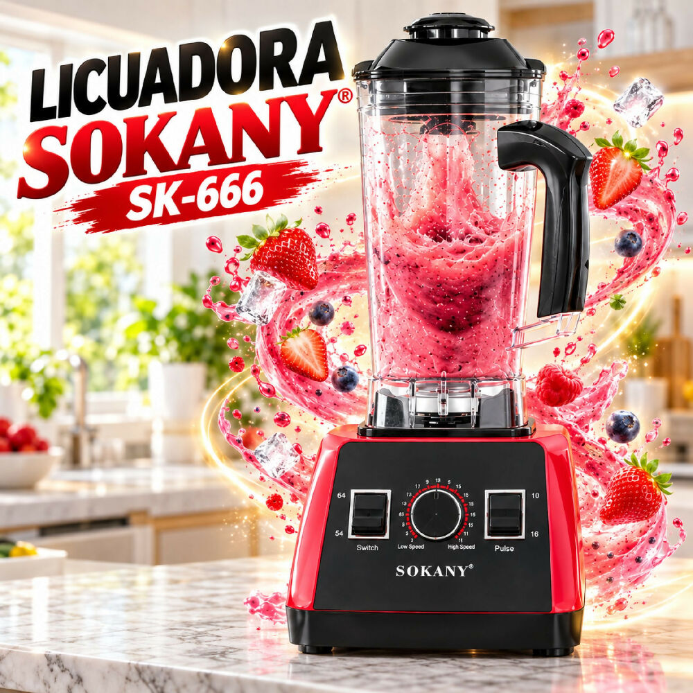 Licuadora Industrial De Alta Potencia Sokany SK-666 Rojo