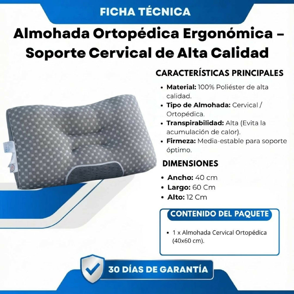Almohada Ortopédica Para Cuello Y Espalda Con Funda Transpirable