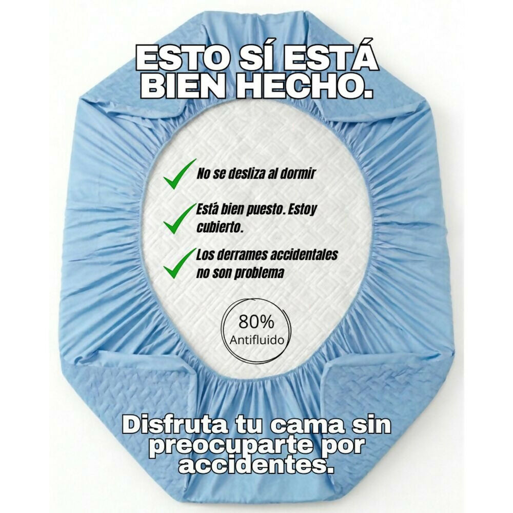 Combo protector colchon doble antifluido celeste 140x190cm