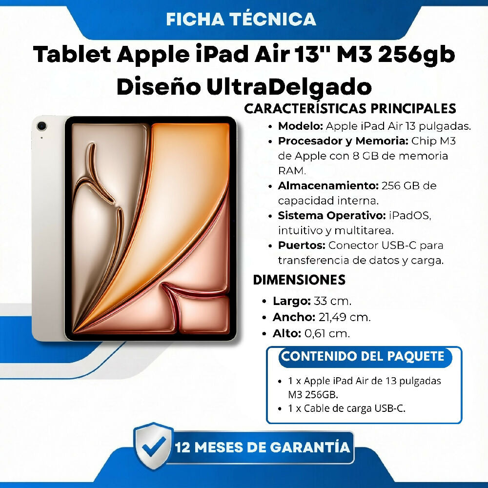Tablet Apple iPad Air 13'' M3 256gb Diseño UltraDelgado Plateado
