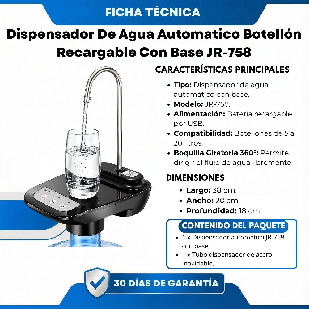 Dispensador De Agua Automatico Botellón Recargable Con Base JR-758