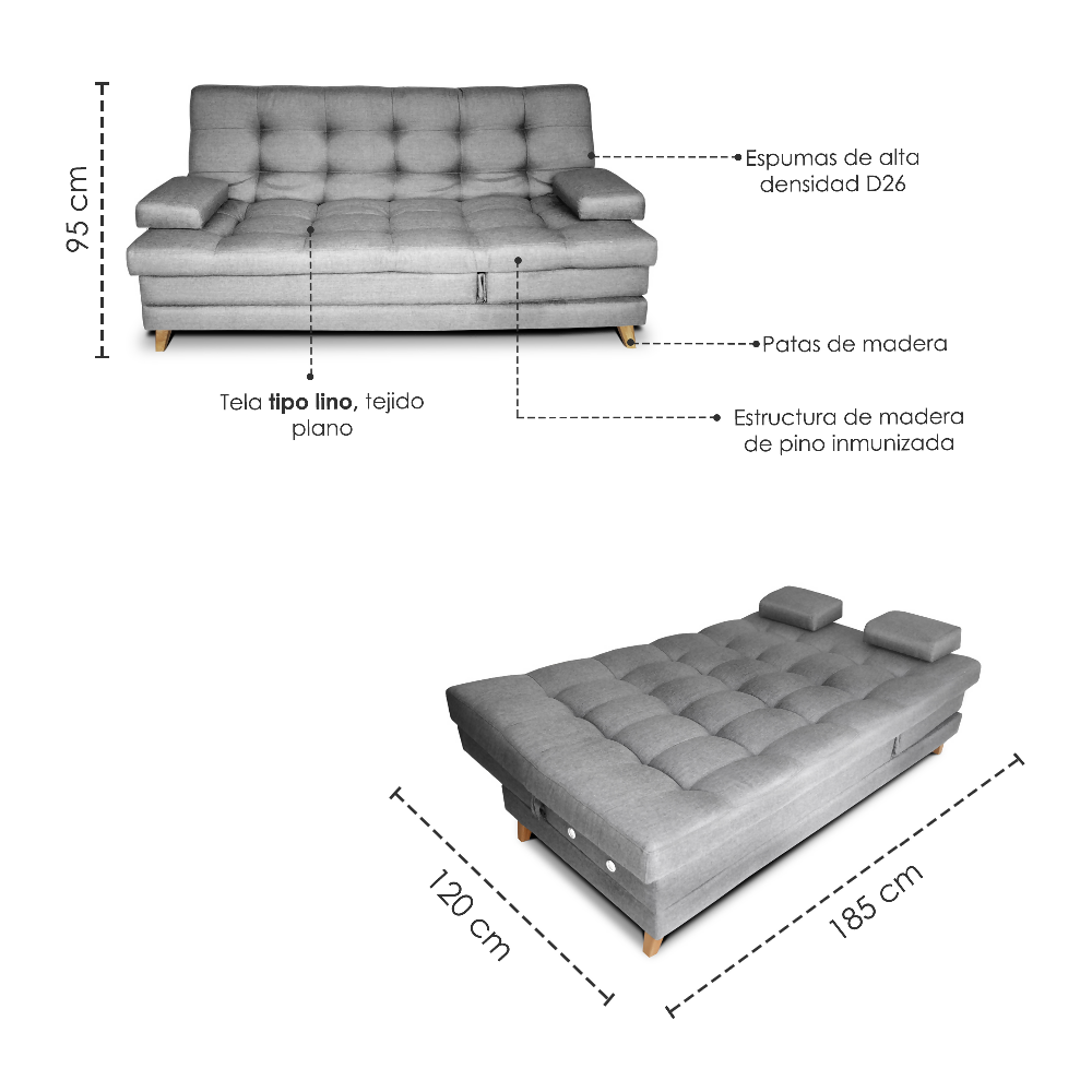 Sofa cama 5 posiciones Balmain Multifuncional Tela Gris