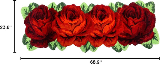 Alfombra de suelo de rosas, hecha a mano con rosas rojas, lavable,...