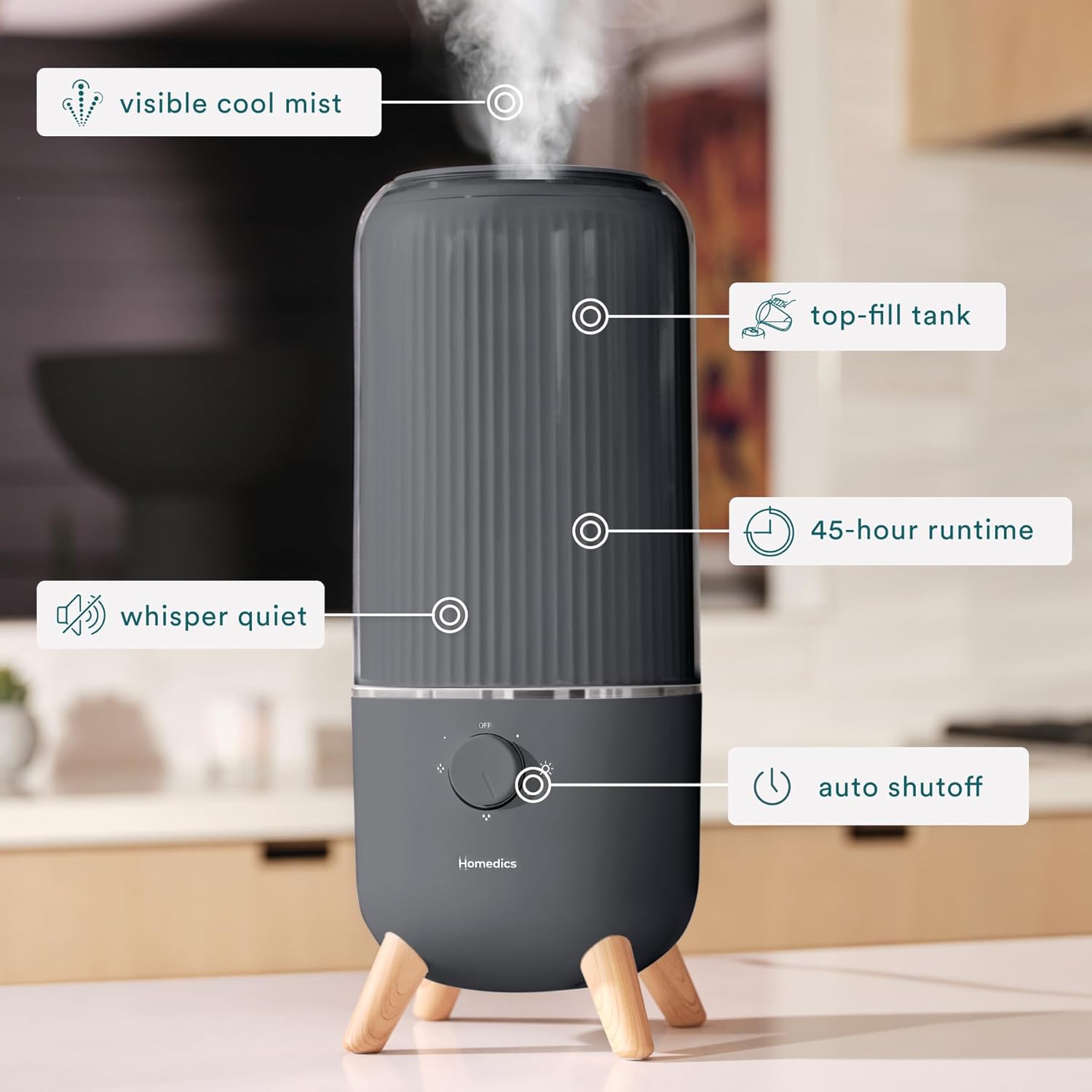 Homedics Humidificador ultrasónico, dormitorios y oficinas en casa, tanque de...