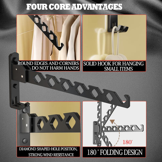 Soporte para colgar abrigos de pared, organizador de secado de ropa negra,
