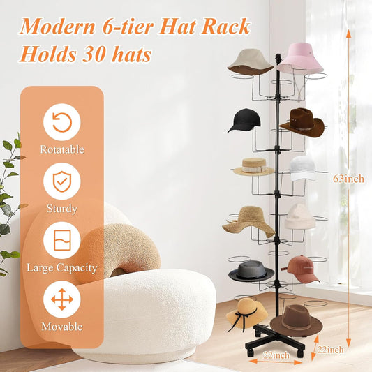 Soporte para sombreros, 6 niveles, moderno, grande, independiente para...