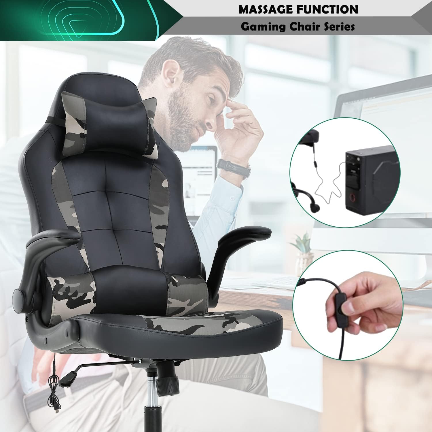 Silla ergonómica para videojuegos, silla de escritorio de oficina con respaldo...