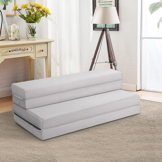 Colchón de espuma triple plegable de 4 pulgadas, tamaño individual XL con funda