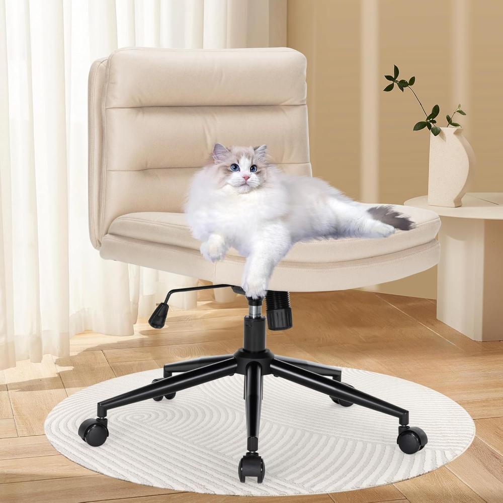 Silla Cruzada Con Patas Para Oficina, Giratoria, ESTRUCO, Gamuza Beige