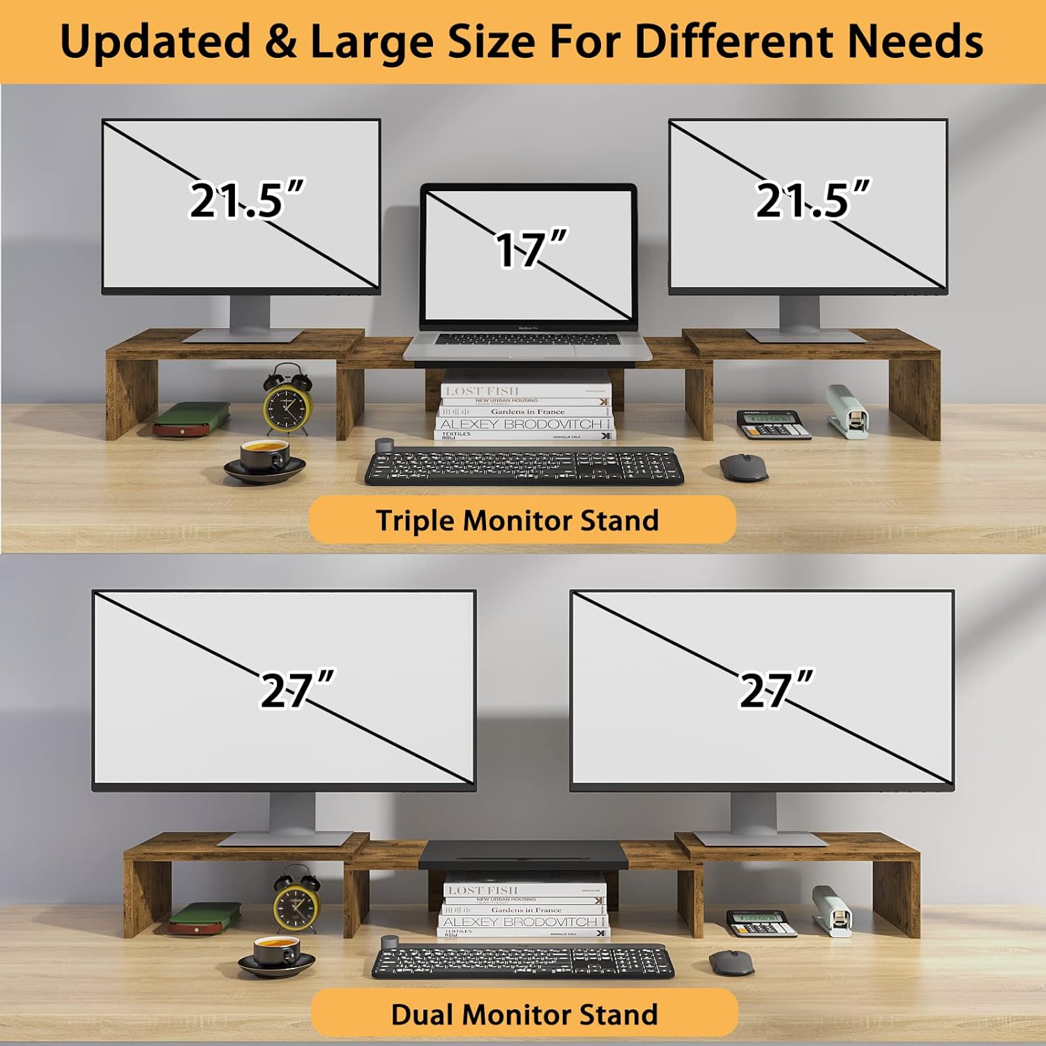 WESTREE Soporte de monitor triple doble, soporte de monitor extra largo para 1 ...