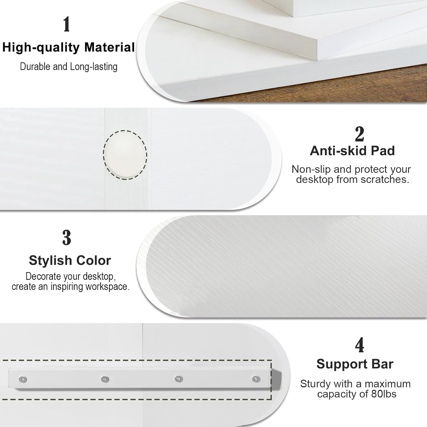 Soporte de madera para monitor de 2 niveles, soporte blanco para computadora
