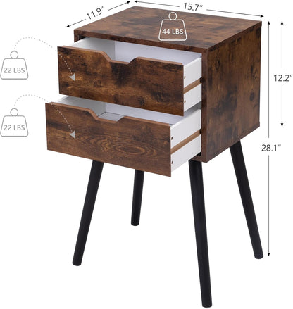 Juego de 2 mesitas de noche con cajones, mesitas de noche con patas de madera