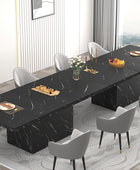 Mesa de comedor moderna negra, mesa de comedor de mármol sintético de granja,