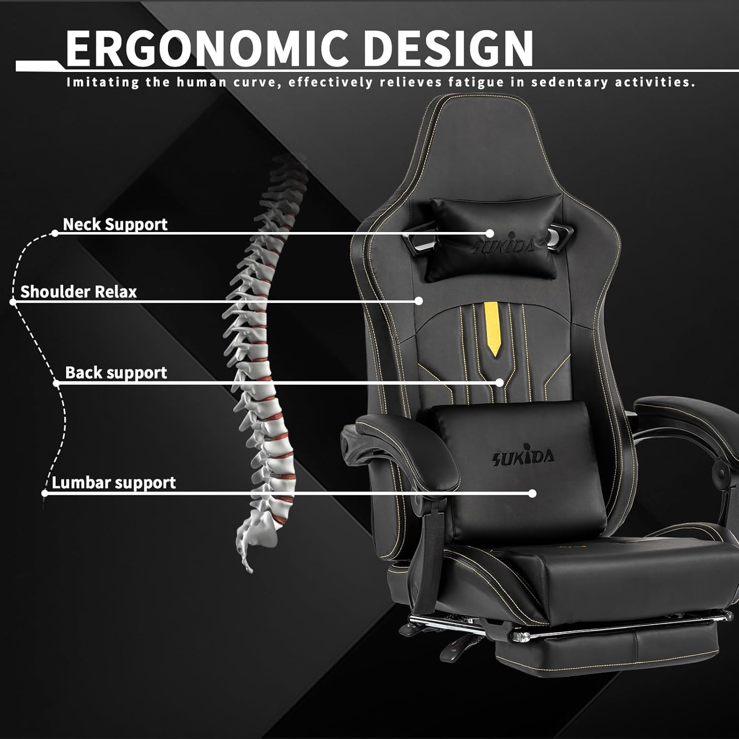 Silla de juegos con reposapiés, silla ergonómica para computadora, cojín lumbar...