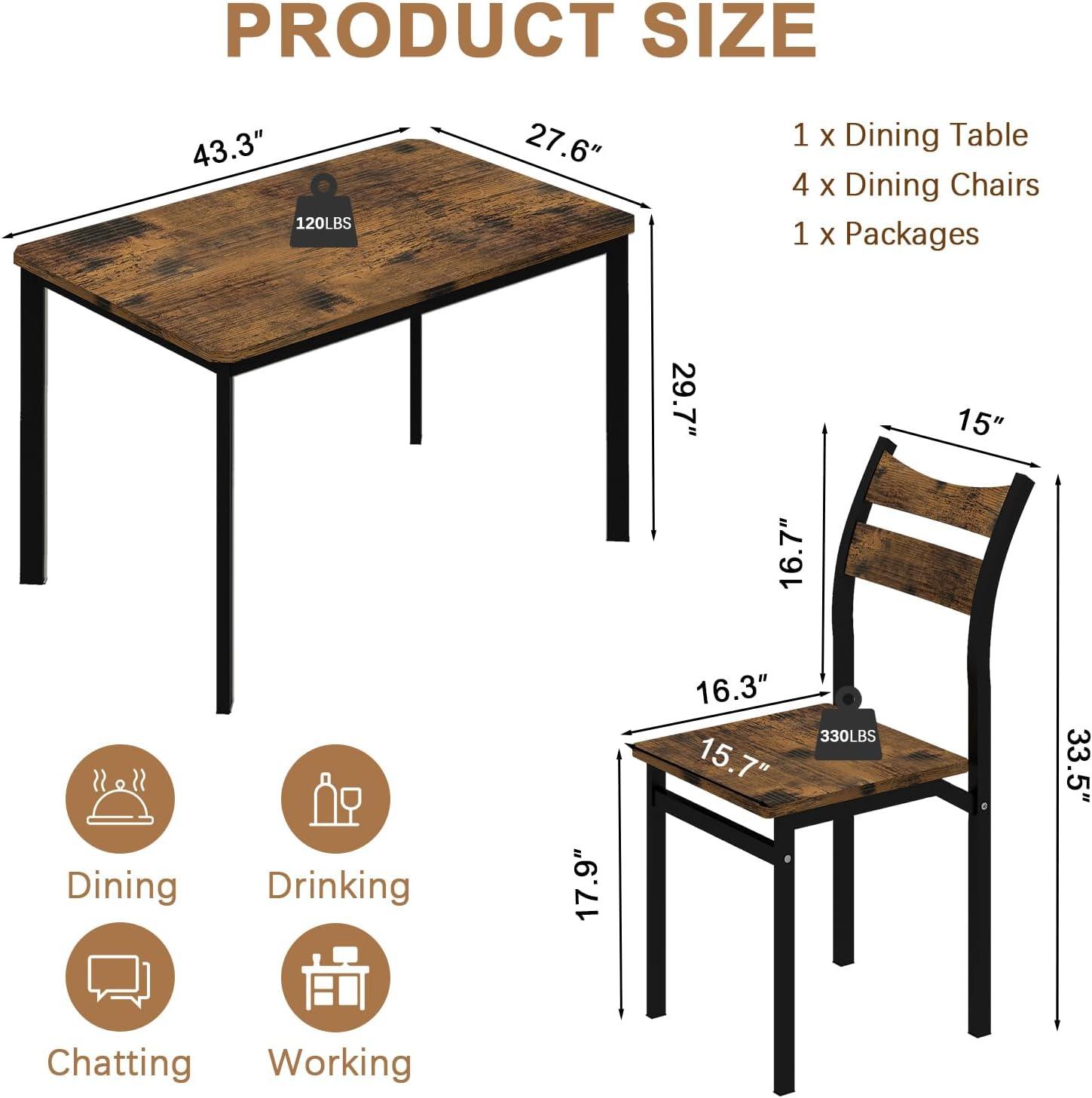 Juego de 4 sillas de mesa de comedor de madera para cocina, juego de 4, mesa de