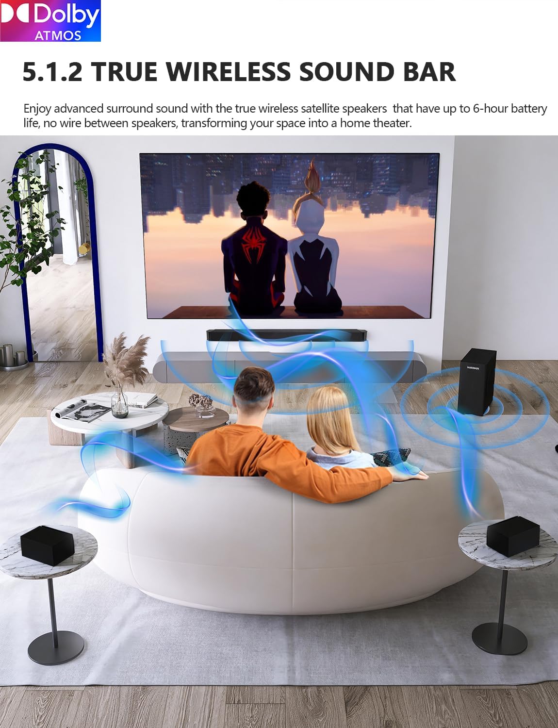 5.1.2 Barra de sonido Dolby Atmos prémium con subwoofer inalámbrico, Bluetooth...