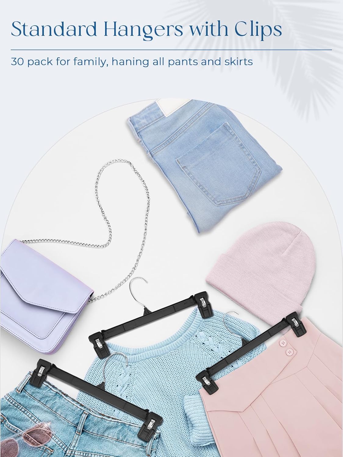 Smartor Perchas de plástico para pantalones, paquete de 30 perchas negras para...