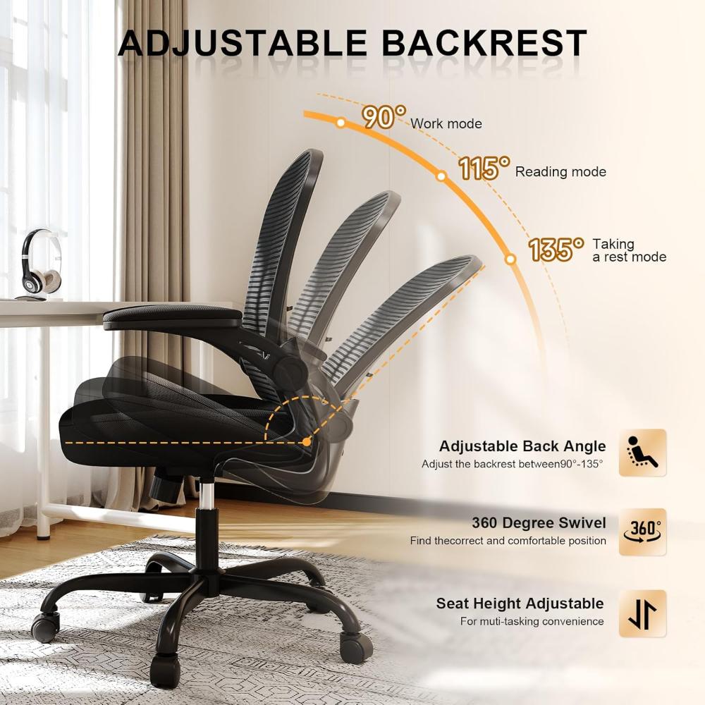 Silla de oficina Synorla Negro con reposabrazos abatibles