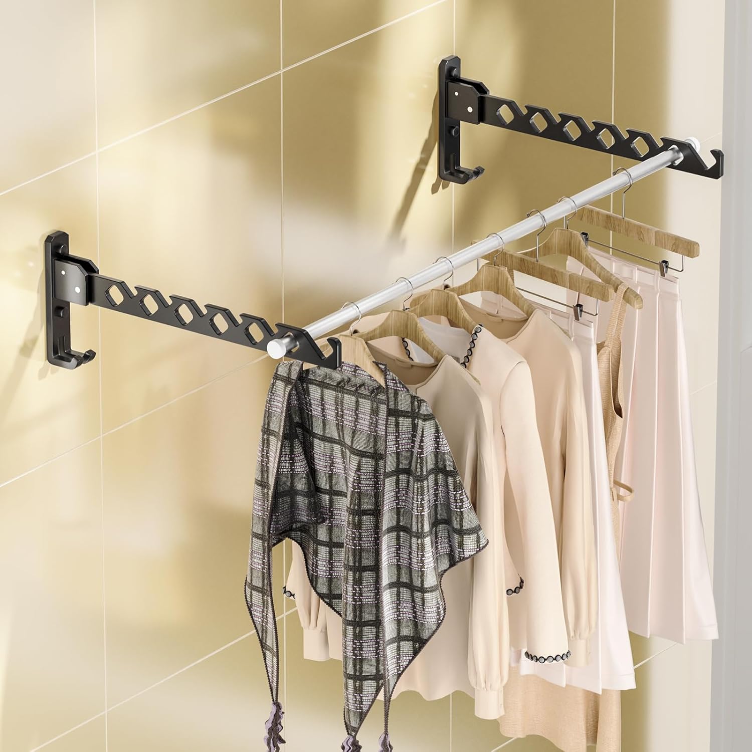Soporte para colgar abrigos de pared, organizador de secado de ropa negra,