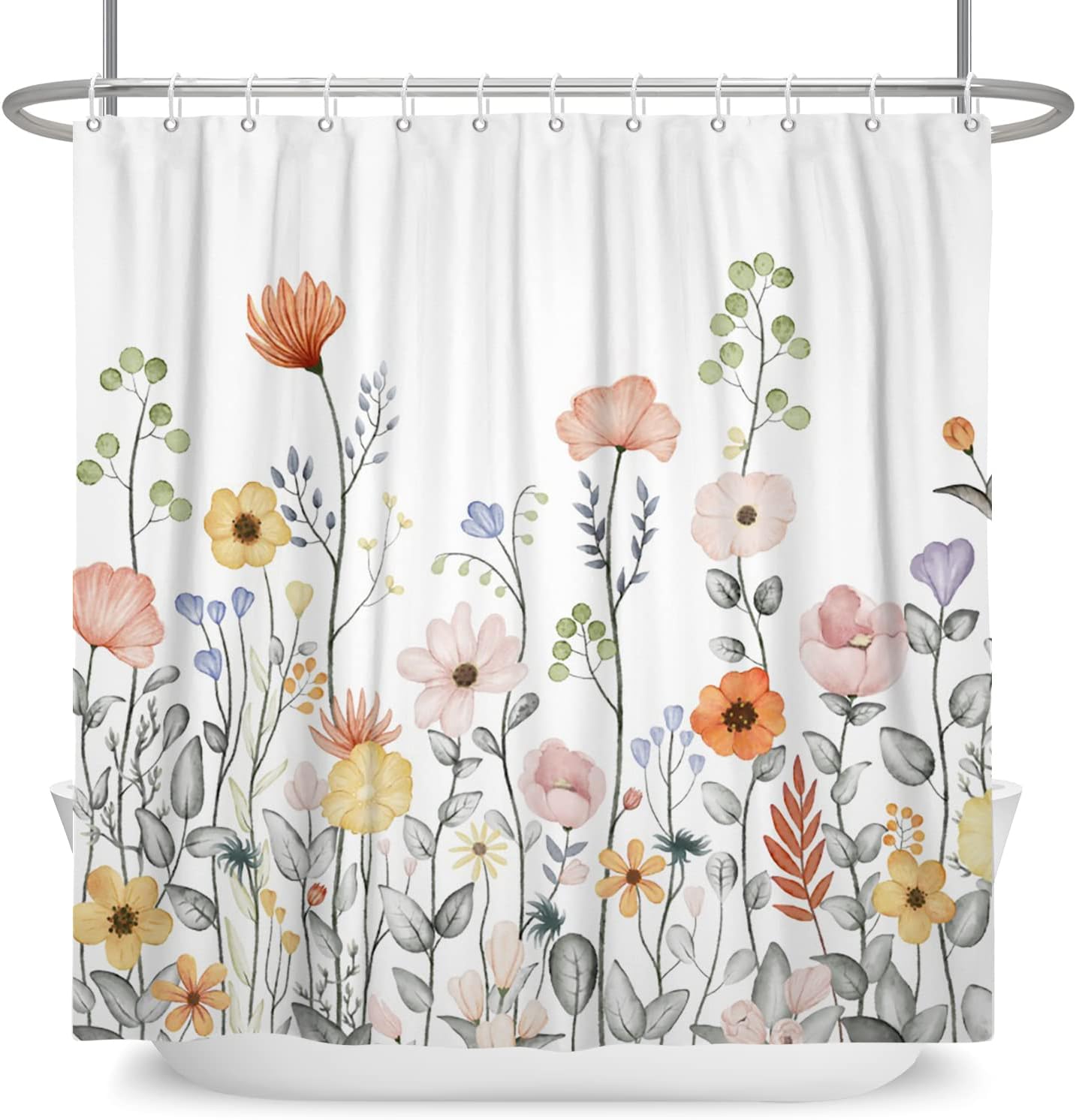 Yeele Cortina de ducha de tela larga con flores, cortinas de ducha para baño,...