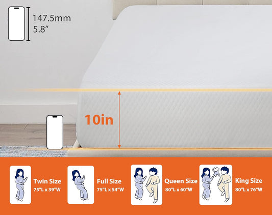Colchón Queen de 10 pulgadas, colchón de espuma viscoelástica de gel Queen para...