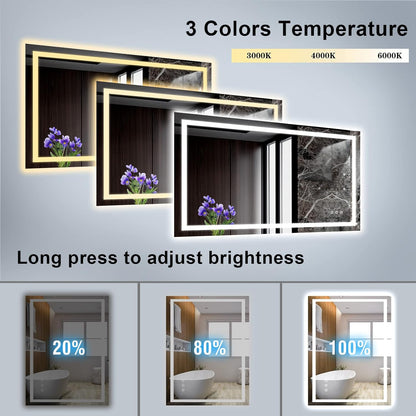 Espejo de baño para pared de 24 x 40 pulgadas con luces delanteras y