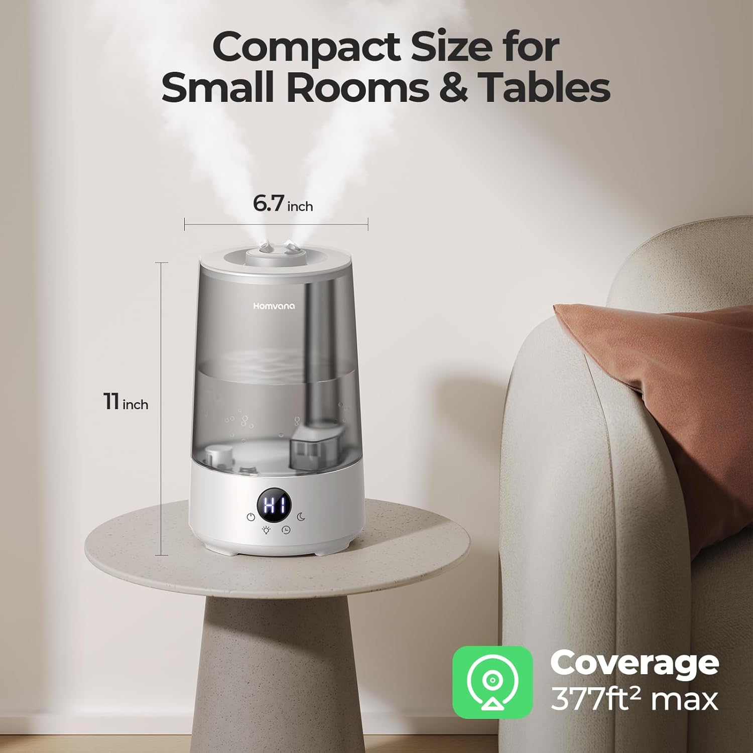 Homvana Humidificadores para dormitorio y hogar, 3.6 L de llenado superior de...