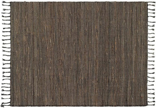 Flash Furniture Doris Alfombra de yute y negro, tejida a mano, 5 x 7 pies,