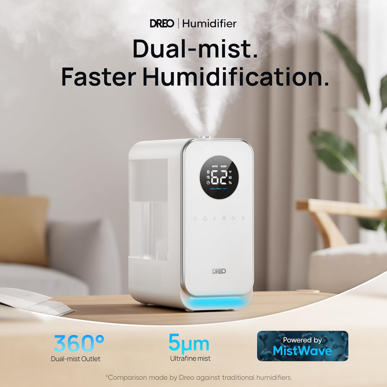 Dreo Humidificadores para dormitorio, humidificador inteligente silencioso de...