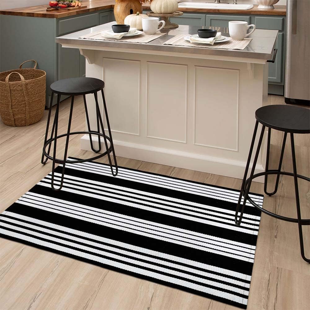 OJIA Tapetes para puerta delantera de 27.5 x 43 pulgadas, color blanco y negro,...