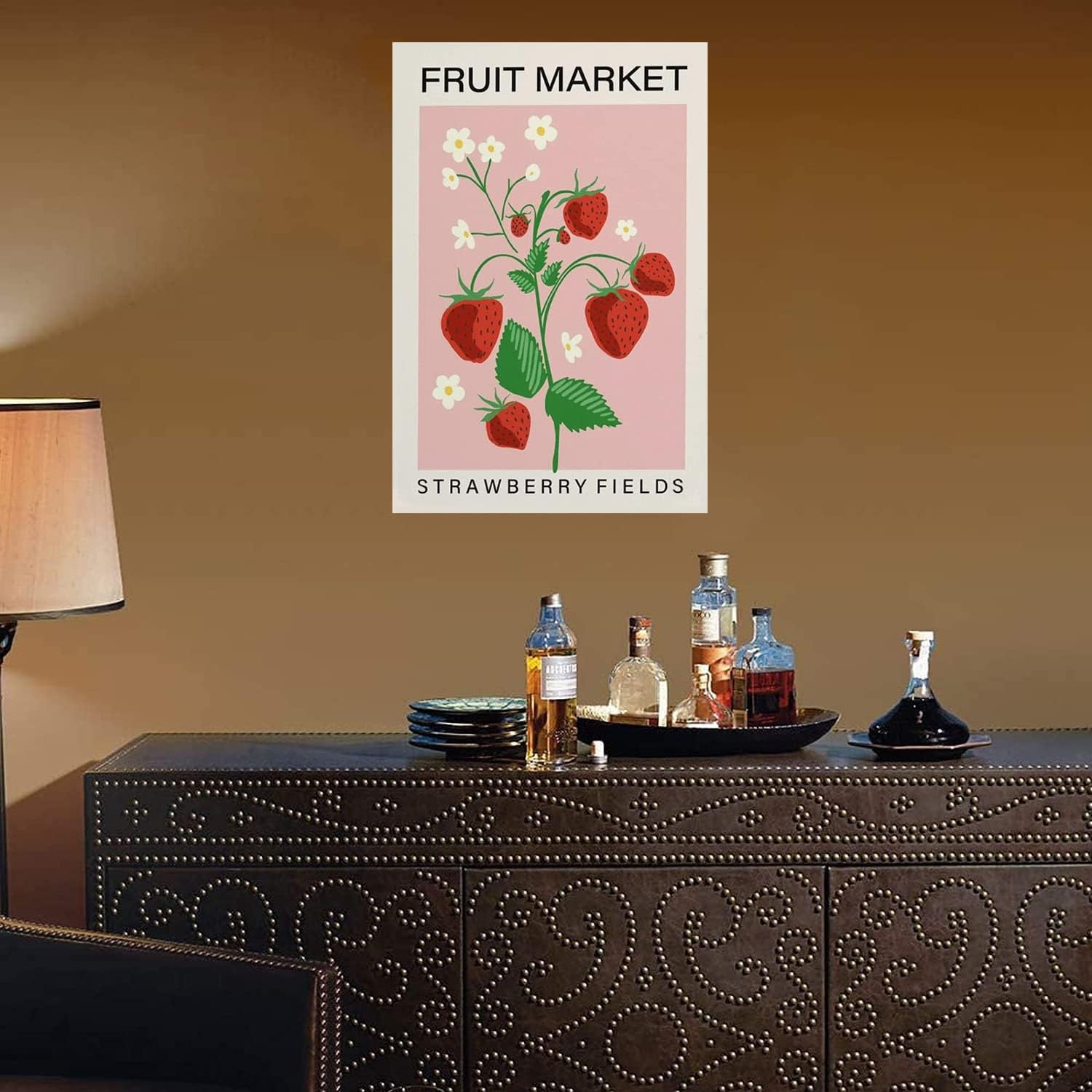Flyhaw Letrero de lata de mercado de frutas con estampado de frutas y fresas,...