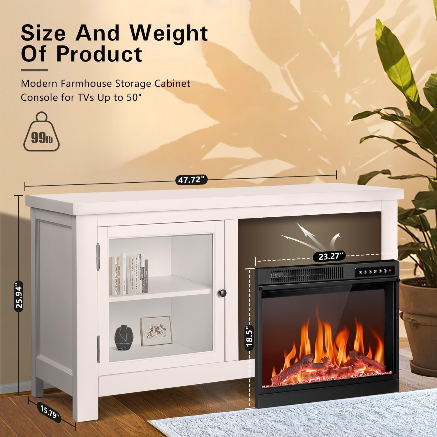 R.W.FLAME Soporte de TV con chimenea para TV de 50 pulgadas, moderno centro de...
