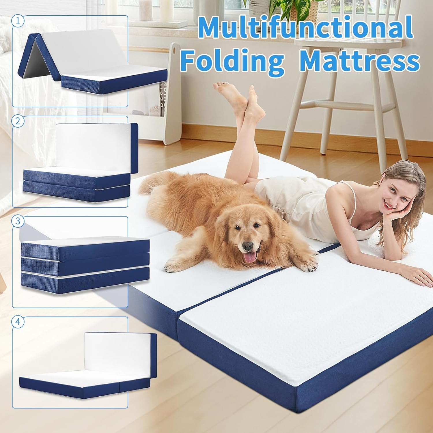 Folding Mattress Full Size,4 inch Memory Foam Tri Fold Mattress,Portable