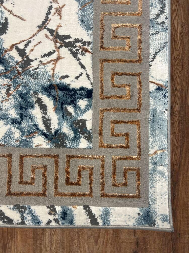 United Rugs HADBA Marble Collection - Alfombra azul de 5 x 7 pies, diseño...
