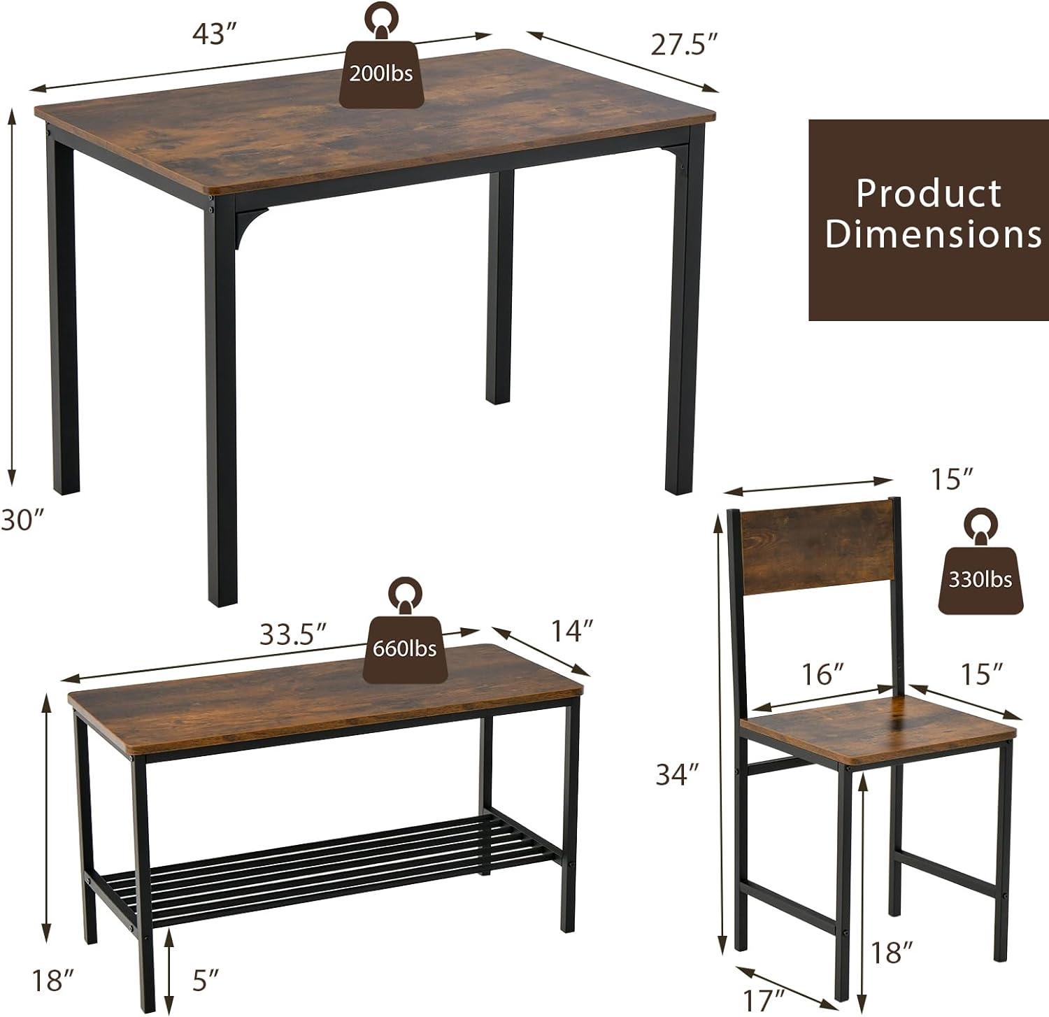 Moccha Juego de mesa de comedor para 4, mesa de cocina de madera con 2 sillas y