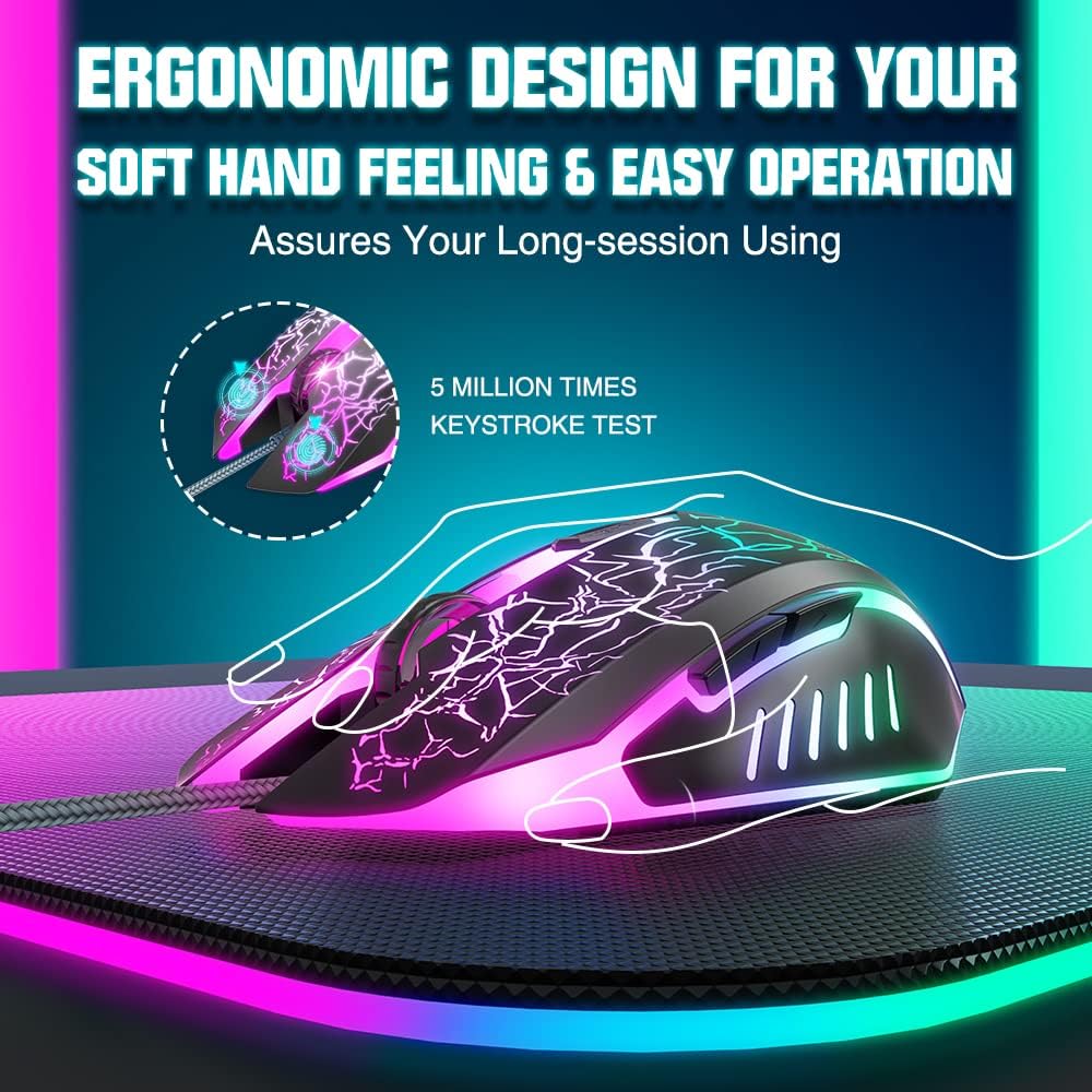 BENGOO Ratón para juegos con cable, ergonómico para computadora portátil gamer,...