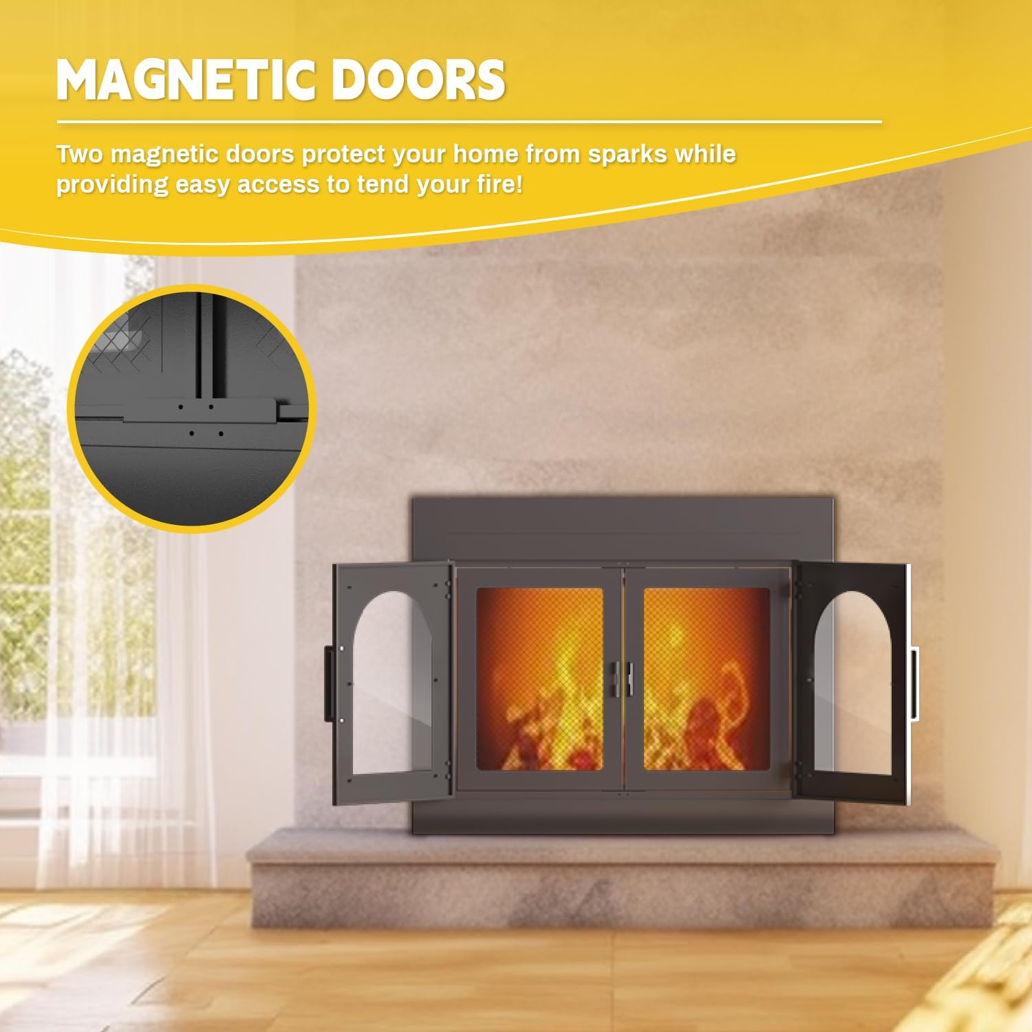 Puerta de chimenea, puertas de chimenea con pantalla y decoración de vidrio,...