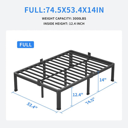 Marco de cama de plataforma de metal de tamaño matrimonial de 14 pulgadas con