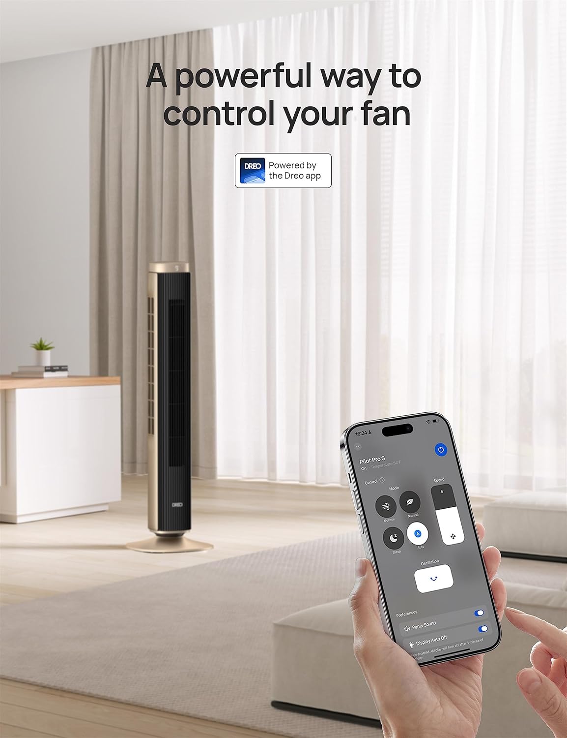 Dreo Ventilador de torre para dormitorio, ventilador inteligente sin aspas de...