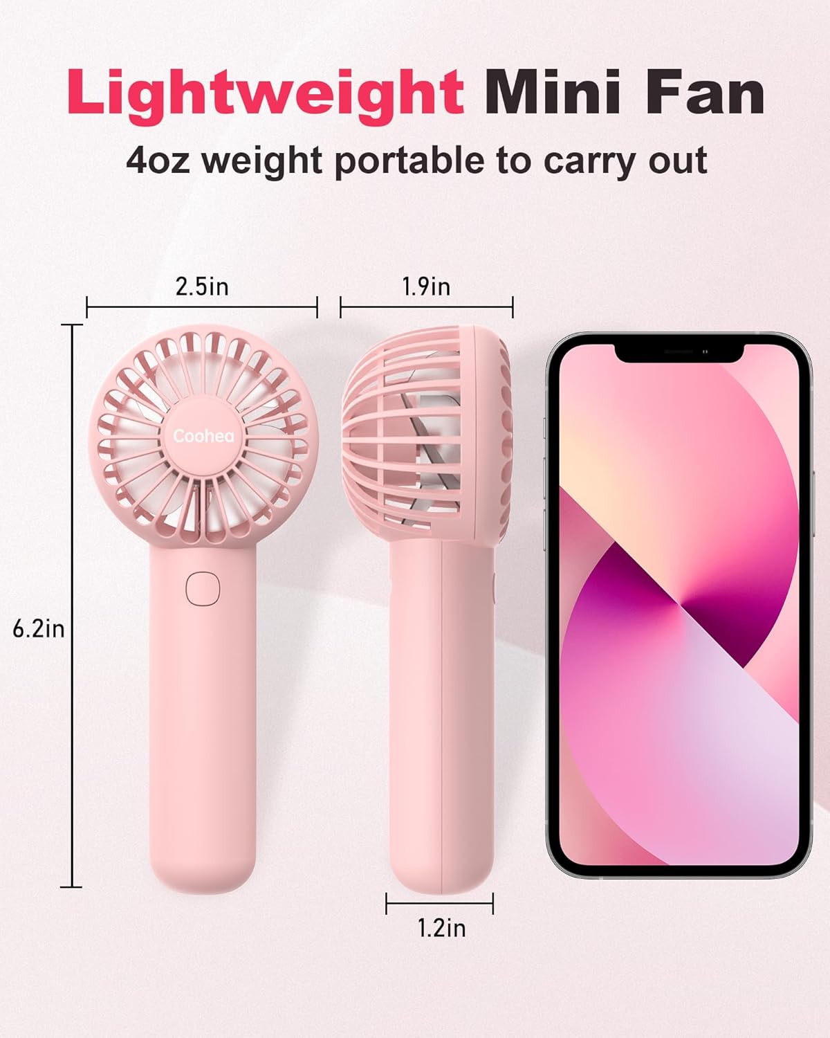Paquete de 2 ventiladores de mano color rosa, funciona con pilas, ventilador...