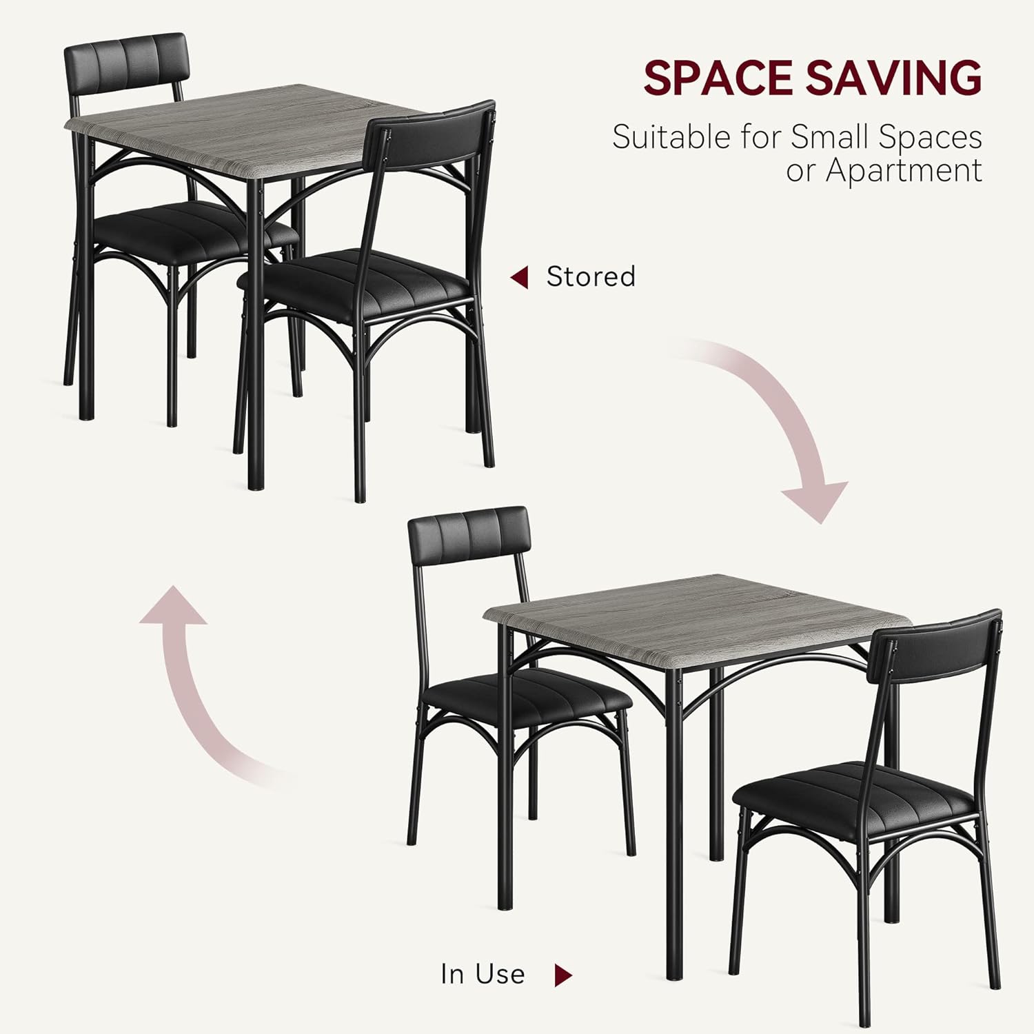 Juego de mesa de comedor, mesa de cocina y sillas para 2, juego de mesa de