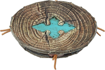 Rústico Southwestern Old World Country Bullseye turquesa con bordes de madera