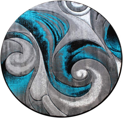 Rugs, Alfombra redonda tejida moderna color turquesa, tallada a mano (7 pies 8