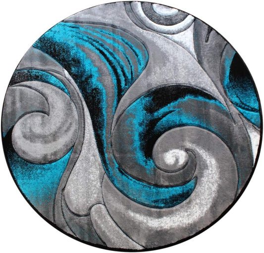 Rugs, Alfombra redonda tejida moderna color turquesa, tallada a mano (7 pies 8