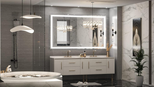 TETOTE Espejo de baño LED de 55 x 36 pulgadas con luces, antiniebla, regulable,...