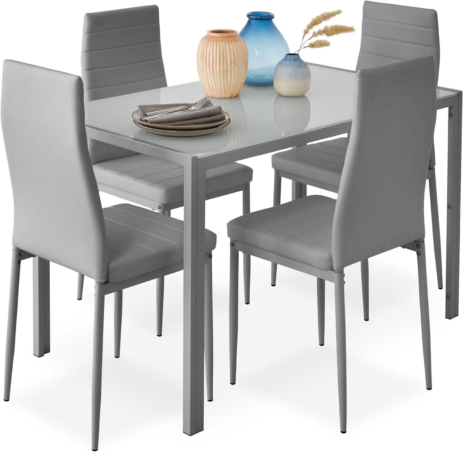 Juego de comedor de cristal de 5 piezas, muebles de mesa de cocina modernos