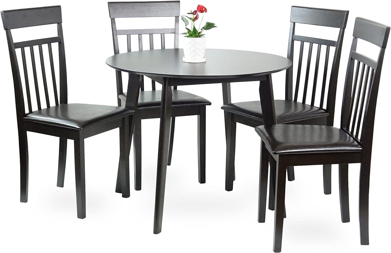 Juego de 4 sillas cálidas y mesa de comedor redonda para cocina, madera maciza