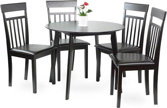 Juego de 4 sillas cálidas y mesa de comedor redonda para cocina, madera maciza